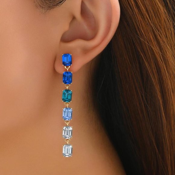 ⭐️❤️ FREE Baguette Rhinestone Drop Boho Peasant Modern Party Elegant Earrings - Picture 1 of 4